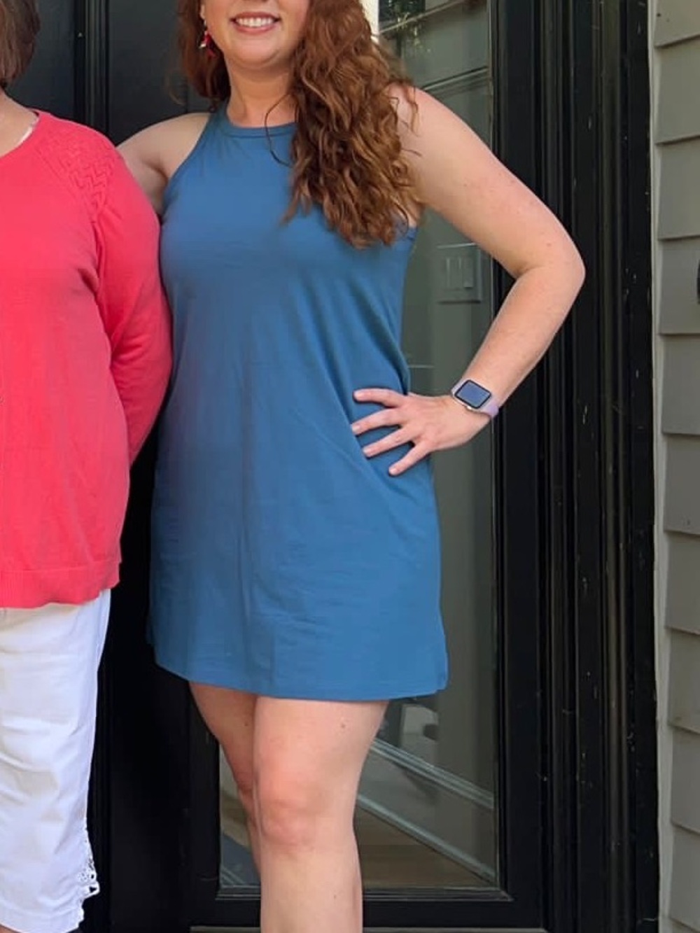 Sleeveless Racer Neck Mini Dress in Blue Shale